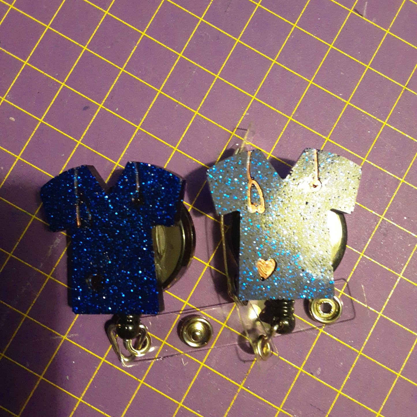 Blue Glitter Scrub Top Badge Reels