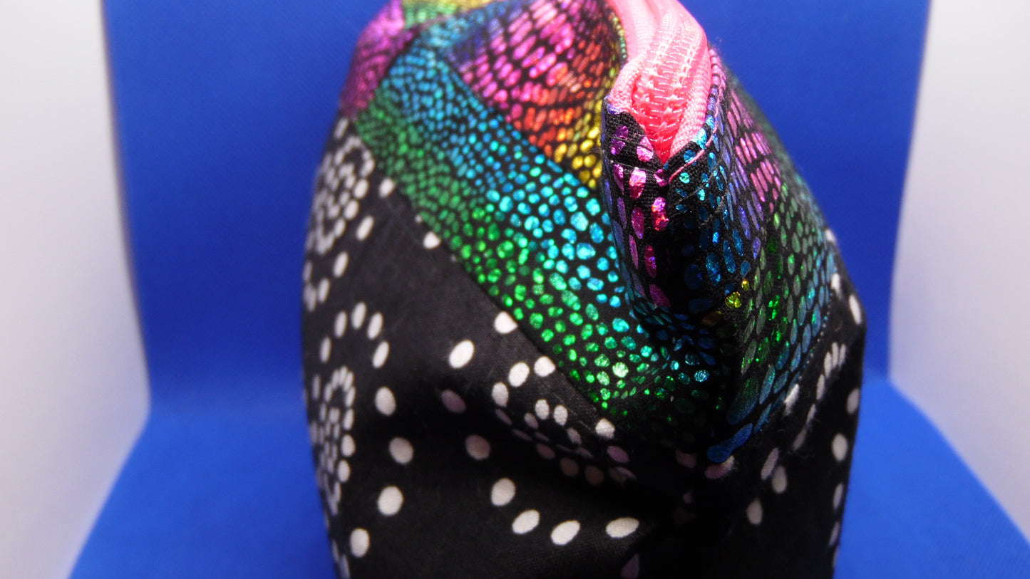 Rainbow and Black Swirl Dot Zipper Bag
