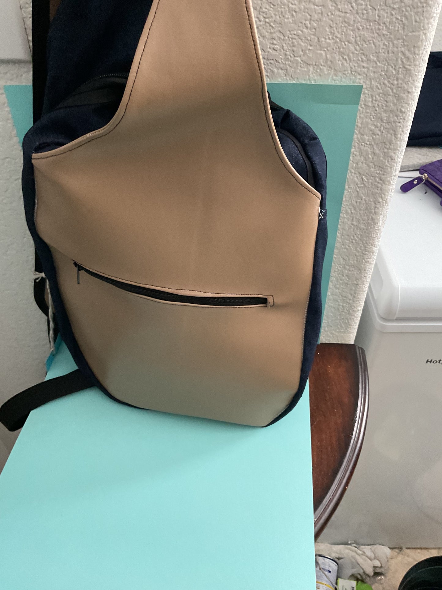 Sling Backpack Jean and Vegan Leather