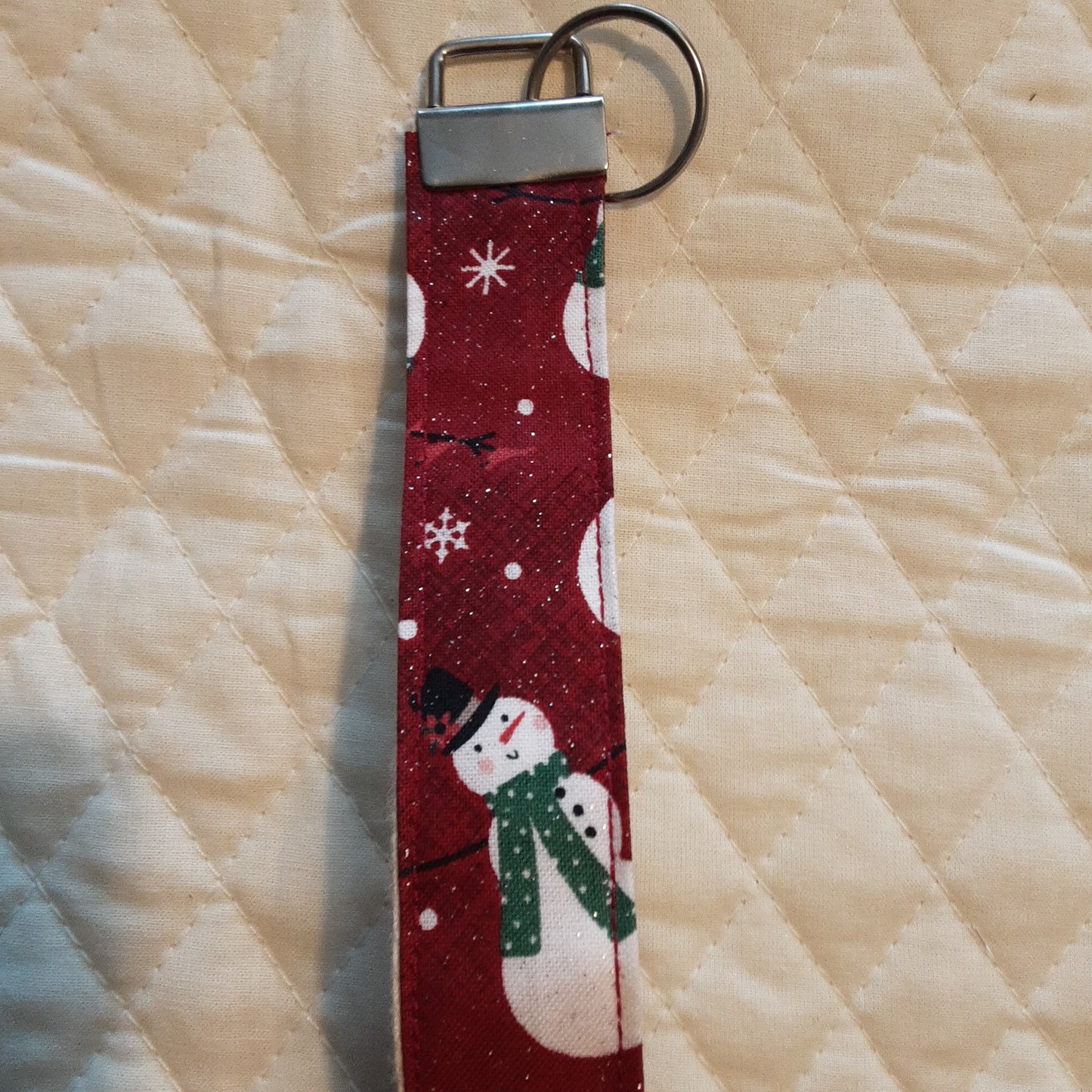 Key Fob Snowman on Red