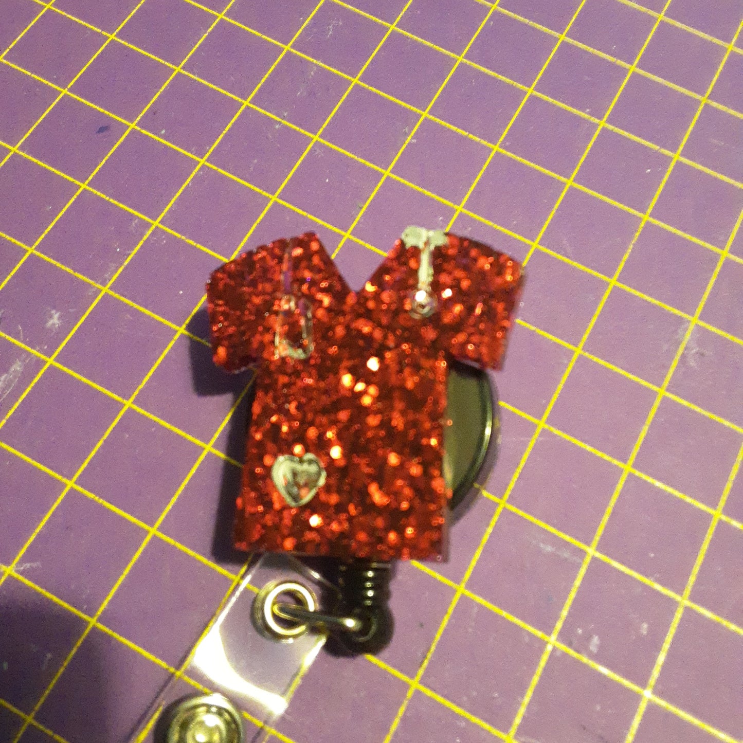 Red Glitter Scrub Top Badge Holder