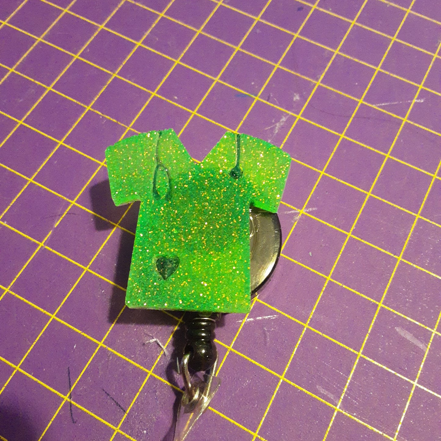 Neon Green Glitter Scrub Top Badge Holder