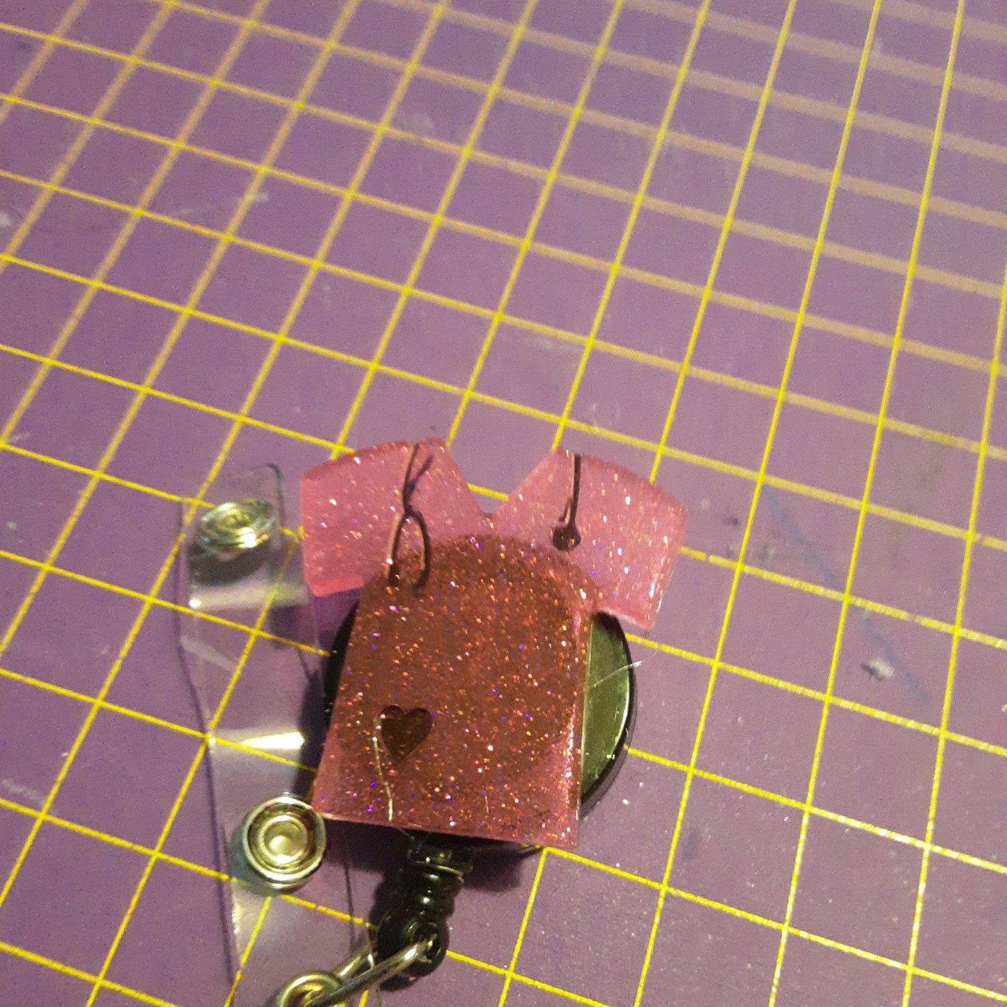 Hot Pink Glitter Scrub Top Badge Holder