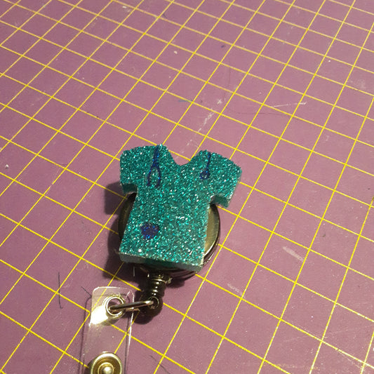 Turquoise Glitter Scrub Top Badge Holder