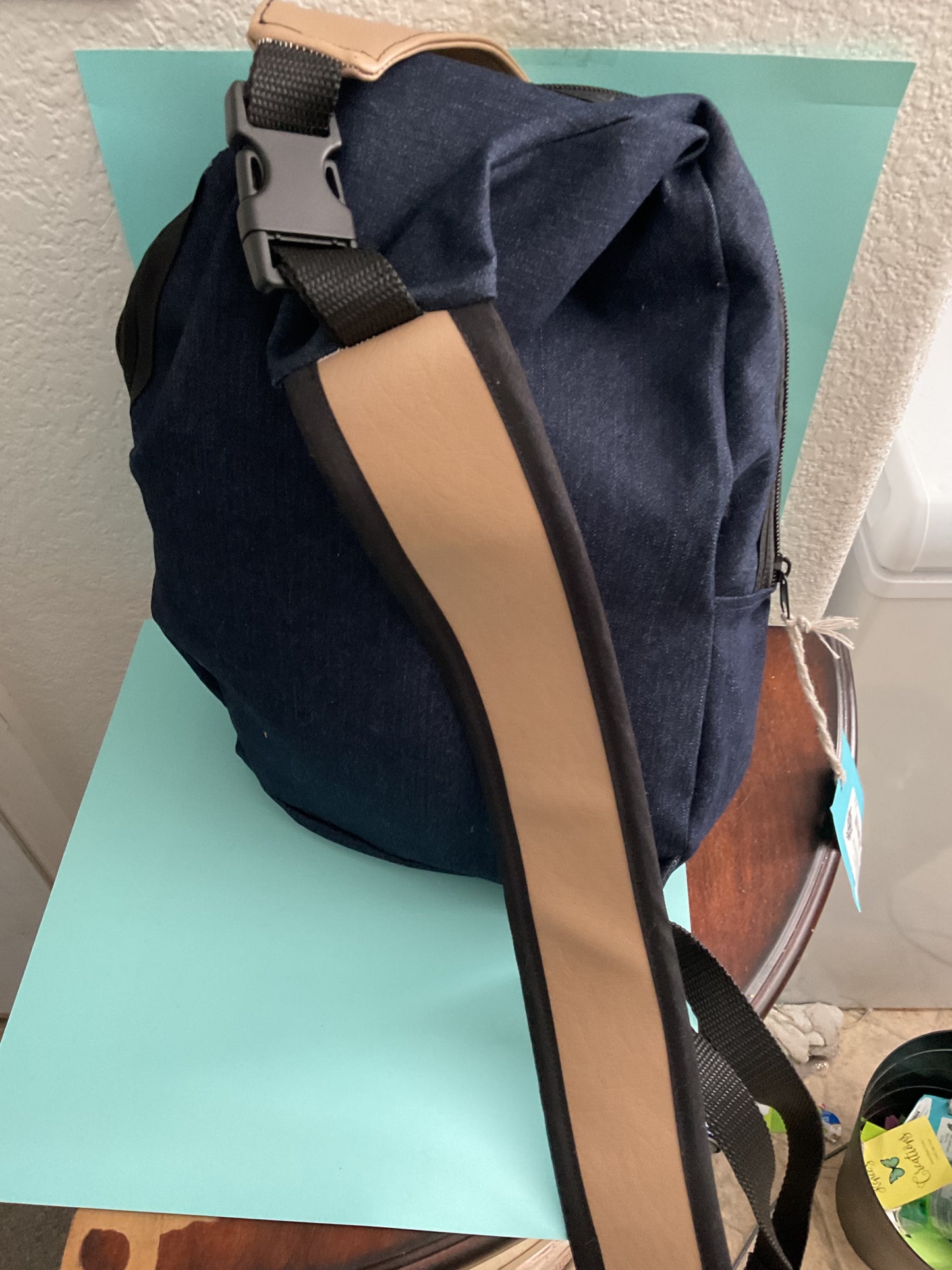 Sling Backpack Jean and Vegan Leather