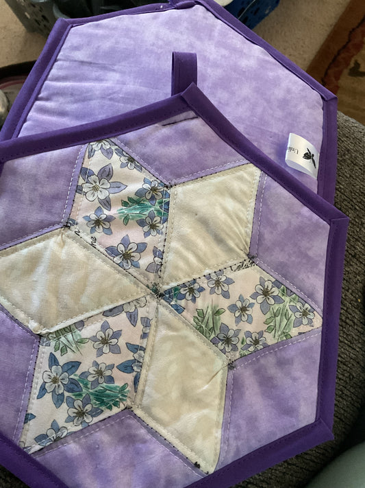 Pot Holder Hexagon Quilted Stars