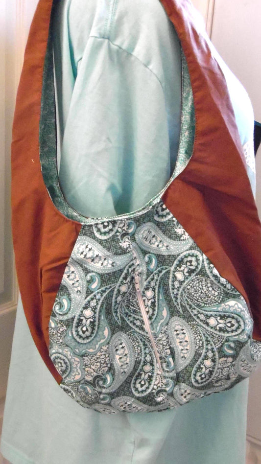 Boho Bag/Purse in Chocolate with Aqua Paisley