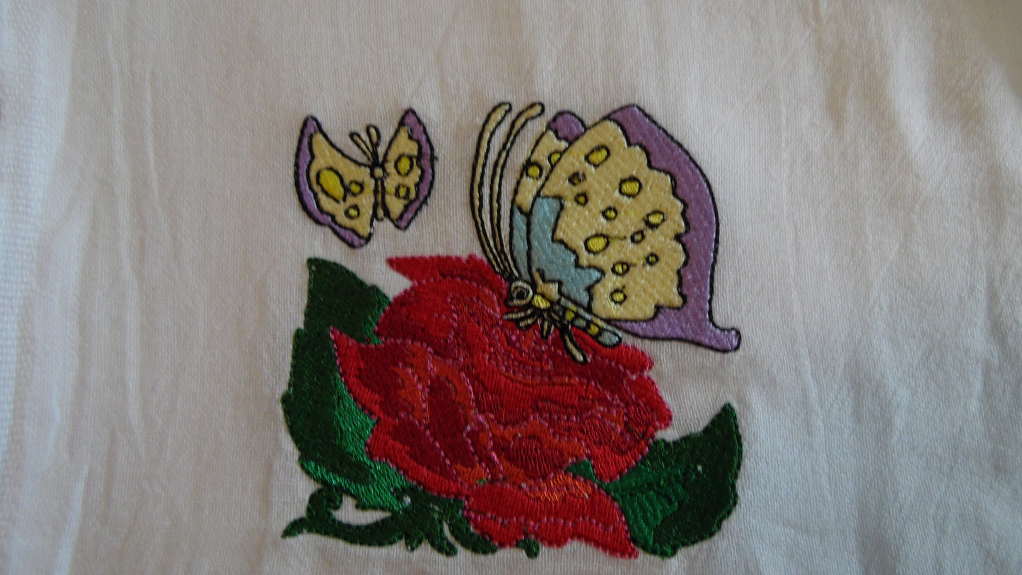 Embroidered Tea Towels with Roses