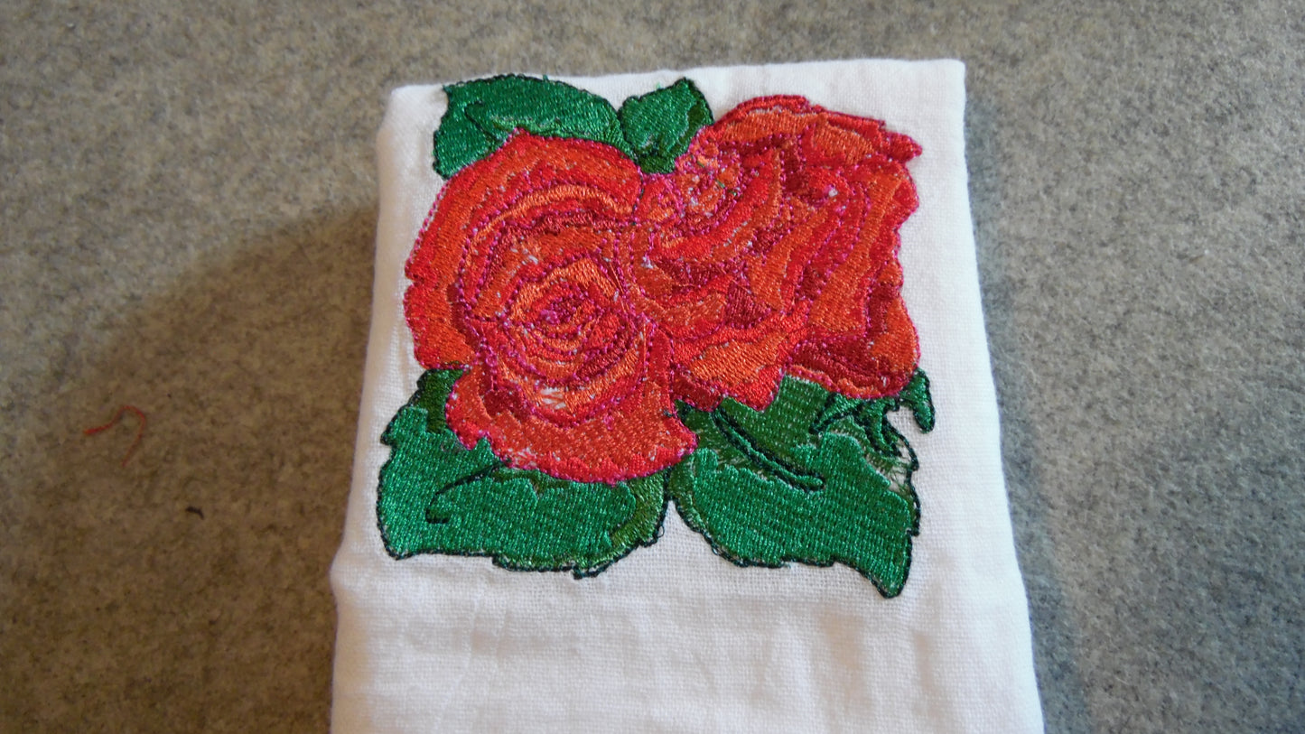 Embroidered Tea Towels with Roses