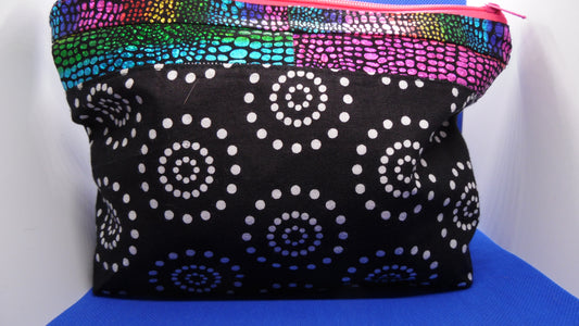 Rainbow and Black Swirl Dot Zipper Bag